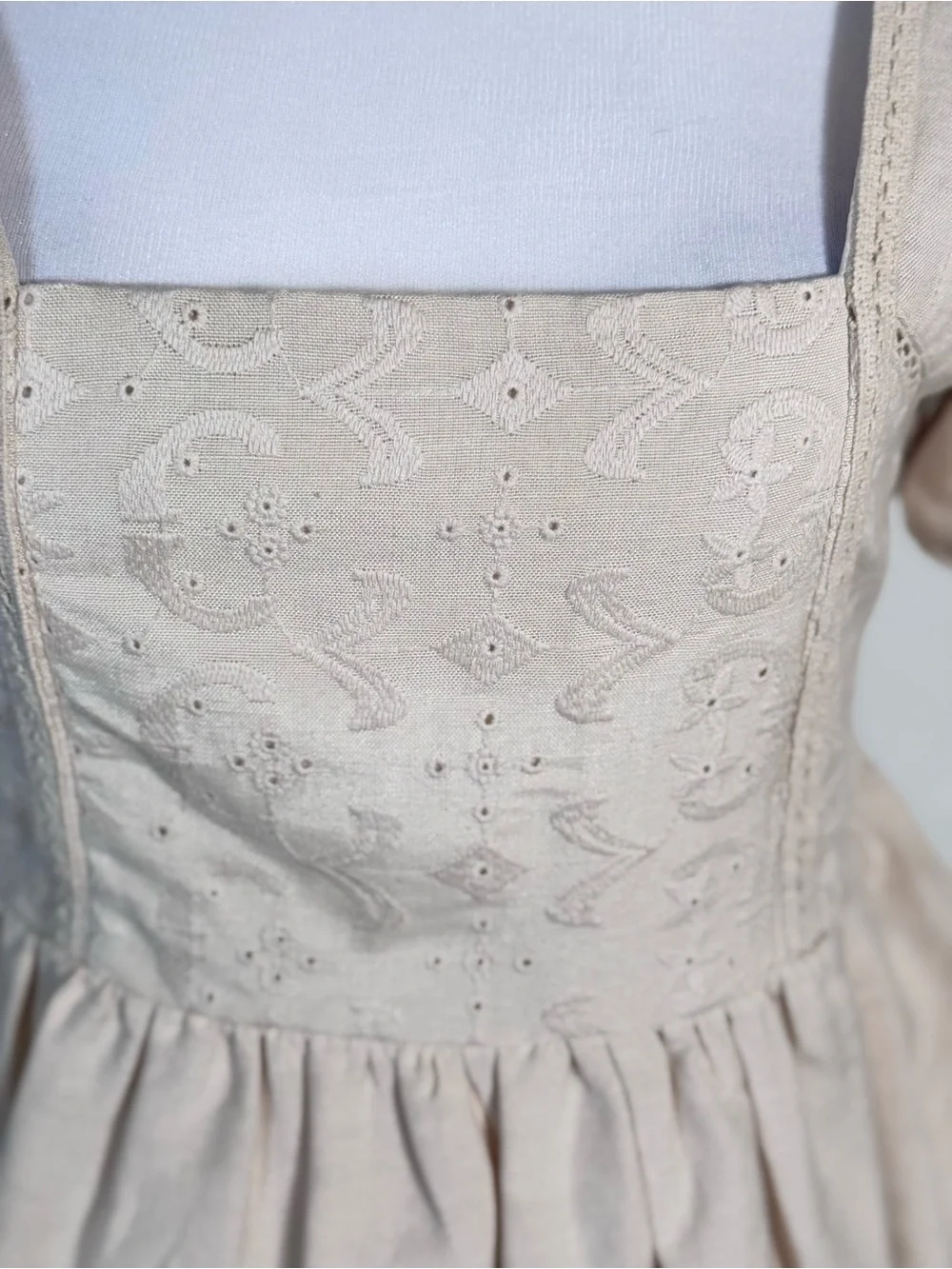 Cream Linen Blend Eyelet Peplum Top S Square Neck Cottagecore Coquette Prairie